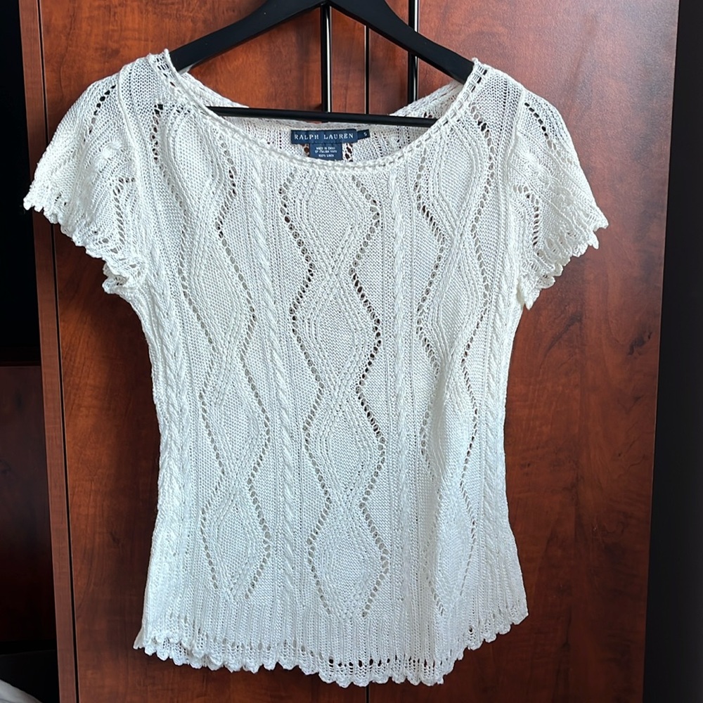 SOLD Ralph Lauren Crochet Linen short Sleeve Sweater / Size S
